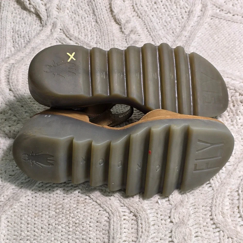 Fly London Tan Wedge Mary Jane Shoes